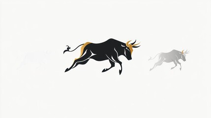 Obraz premium Running bull silhouettes, abstract graphic design, digital art, stock illustration
