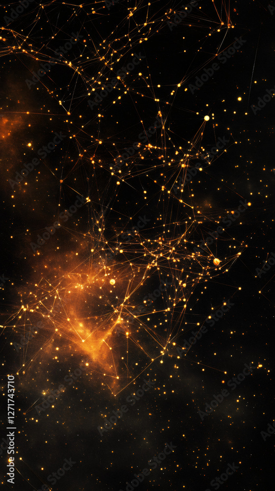 Leinwandbilder glowing interconnected lines linking luminous points across cosmic darkness, symbolizing digital com