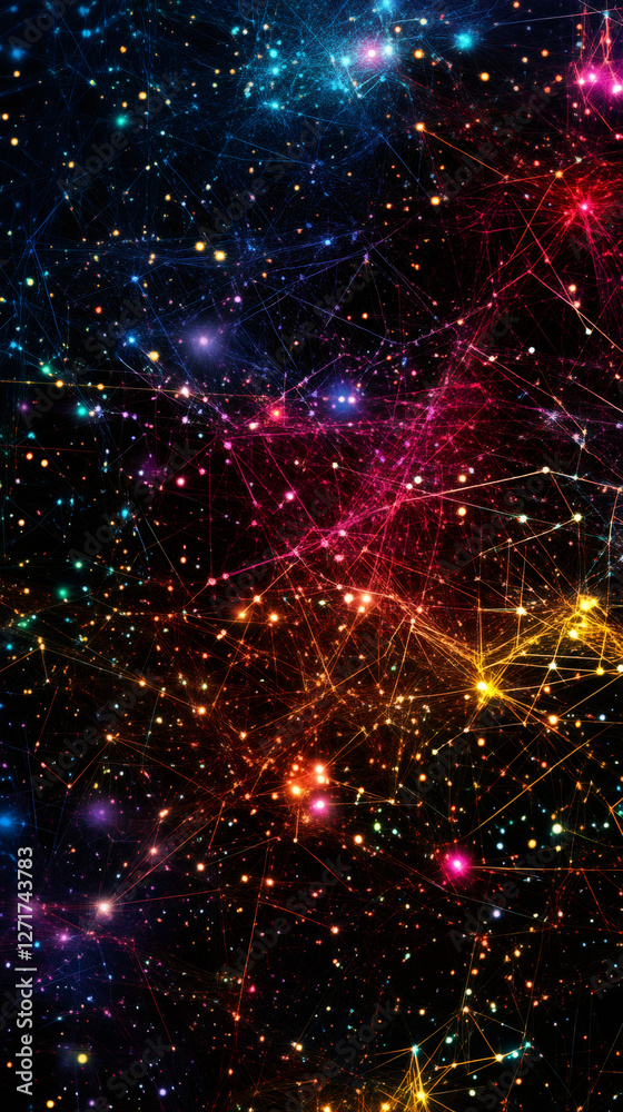 Aufkleber vibrant stellar network spreading across deep space, interconnecting glowing celestial points with d