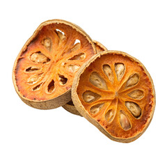 Top view of A Dried Bael Fruit, isolated on transparent background