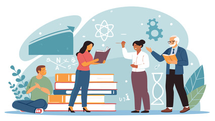 Educator Interacting with Digital Technology in Classroom on Transparent Background