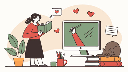 Educator Interacting with Digital Technology in Classroom on Transparent Background