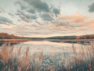 Obraz premium Tall Grass Lake Scene