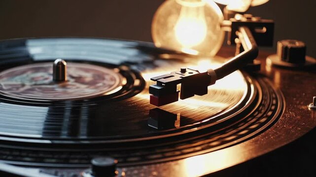 Old vinyl and turntable for retro music