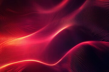 Abstract red digital wave of particles flowing in cyberspace