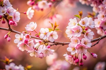 Delicate Pink Sakura Blossoms on a Rustic Brown Background - Springtime Beauty