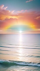 Fototapeta premium Serene Ocean Sunset With Pastel Clouds and Rainbow Hues