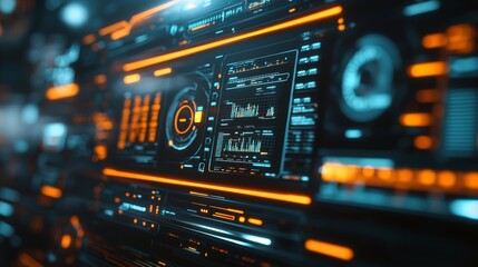 Obraz premium An evening trading setup with multiple screens displaying market data in a modern workspace