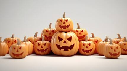 Spooky Jack O' Lantern and White Pumpkins for Halloween on White Backgrounds