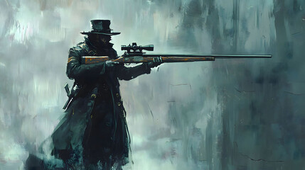 The Wild West Sniper: A Digital Painting of a Mysterious Gunslinger