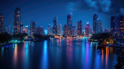 Fototapeta premium City Skyline at Night from River
