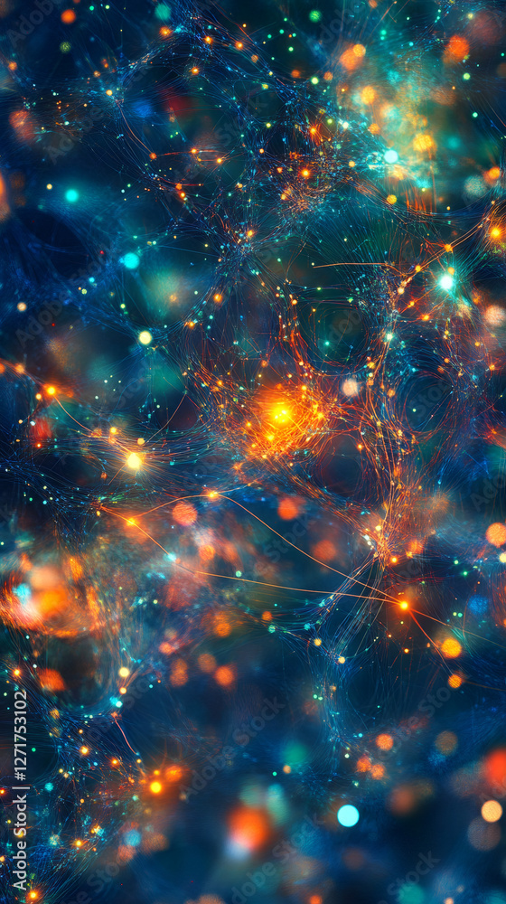 Aufkleber glowing particles and complex networks creating an abstract representation of connections, data flow