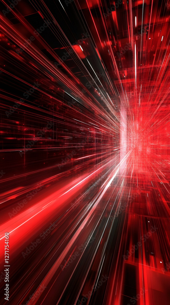 Aufkleber vivid red light streaks converging dynamically toward luminous epicenter, representing high-tech mot