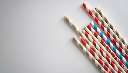 Paper straws on a white background; with copy space