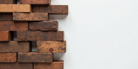 Obraz premium Rustic Brown Bricks Arranged in an Abstract Pattern Against a Clean White Background, Showing Texture and Color Variations