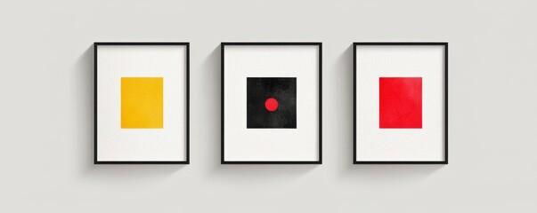 Artful Trio Framed Geometrics Squares in Gallery Presentation Graphic Wall Decor Minimalist Aesthetic Modernism Display