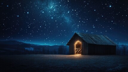 Nighttime Barn in Open Field