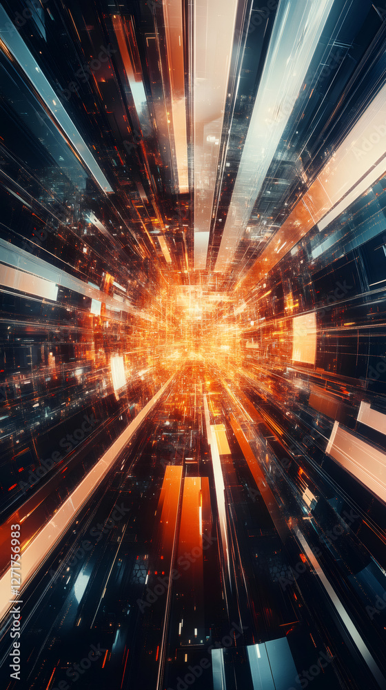 Leinwandbilder futuristic cyberspace tunnel exploding with energy and data, perfect for technology and innovation c