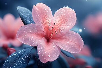 Delicate Azalea Blossom Adorned with Sparkling Droplets in Serene Light