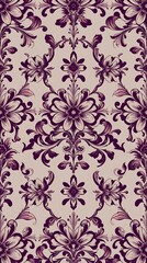 Fototapeta premium An elegant seamless pattern of ornate floral motifs, rendered in a classic Victorian style, with intricate details and a high level of precision, using muted jewel tones for.