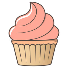 illustration of a cupcake with smooth, swirled pink frosting and a golden-brown base. Perfect for dessert designs, bakery branding, party invitations, and sweet-themed artwork.