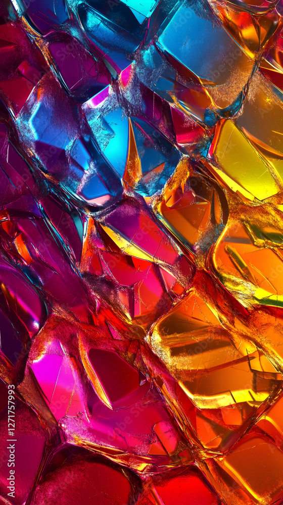 Aufkleber iridescent crystal surface reflecting vibrant colors with luminous geometric patterns shimmering und