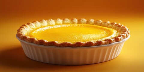 Delicious pumpkin pie on a bright orange background showcasing homemade baking skills and seasonal flavors