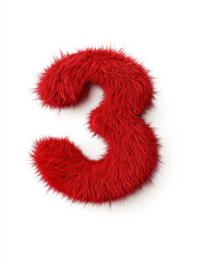 Vibrant red fluffy number three on a clean white background showcasing creativity in simple design