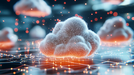Dynamic big data streams flowing between digital clouds in a virtual space conceptual artwork technology environment abstract viewpoint