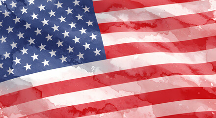 Watercolor American flag with stars and stripes