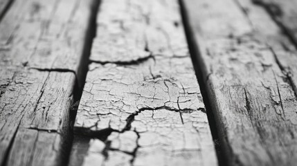 Obraz premium Close-Up of Weathered Wood with Cracked Texture in Black and White