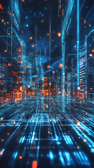 Fototapeta premium Futuristic cityscape made of digital code is representing the metaverse and the future of internet