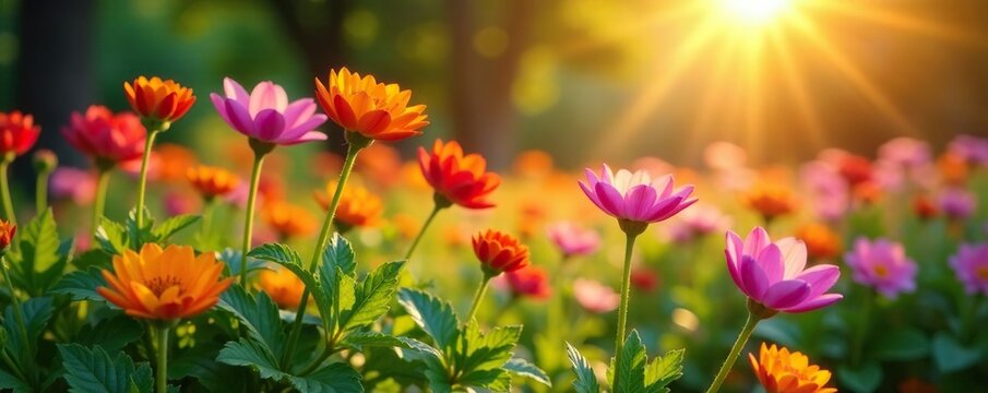 Insetos em flor desfocada com luz solar intensa, garden scenes, flowers