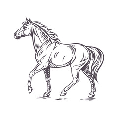 Graceful Running Horse in Minimalist Line Art, Featuring Flowing Mane for a Sense of Motion