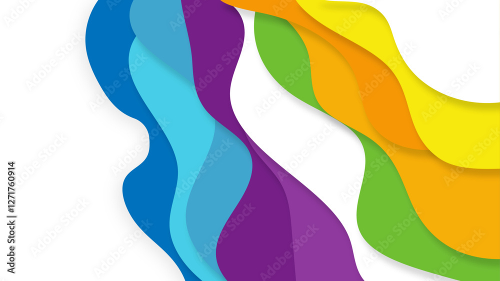 Poster colorful wavy overlapping layers of papercut background. bright gradient color texture design. multi