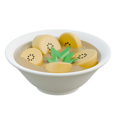 3D Kolak Pisang Traditional Indonesian Food suitable for food menus, recipe books, and tropicalthemed designs for marketing materials.