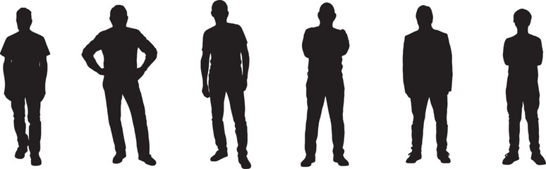 vector; silhouette of front view of group of man standing