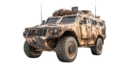 A military vehicle with a tan and brown color
