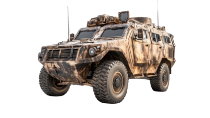 A military vehicle with a tan and brown color