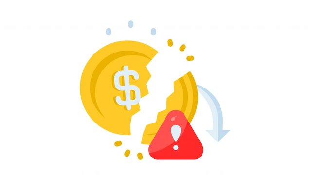 Animated decrease with coin and currency sign. Suitable for finance, employee, management, teamwork, office, leadership, leader, company, corporate, manager, employment, development and business