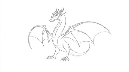 Fototapeta premium Dragon line art, fantasy creature, elegant design, simple drawing, illustration
