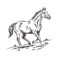 Minimalist Running Horse Illustration with Flowing Mane, Emphasizing Movement and Grace