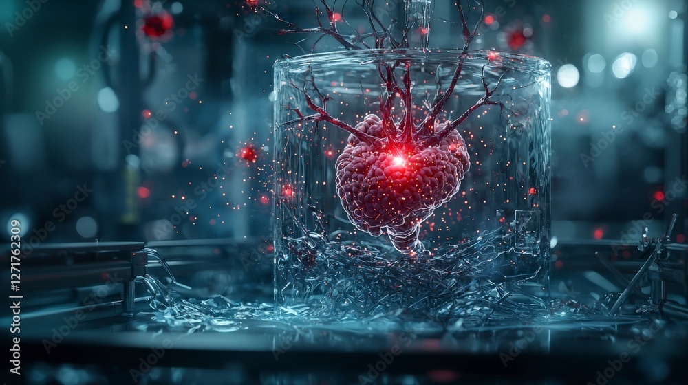 Poster innovative organ discovery laboratory setting digital art science close-up view futuristic concept