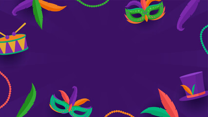 Horizontal Mardi Gras copy space template background. Purple Mardi Gras background
