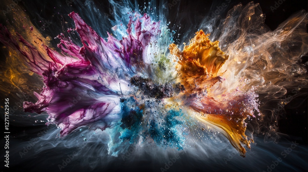 Poster vibrant splash of colorful abstract art digital studio graphic illustration dark background dynamic 