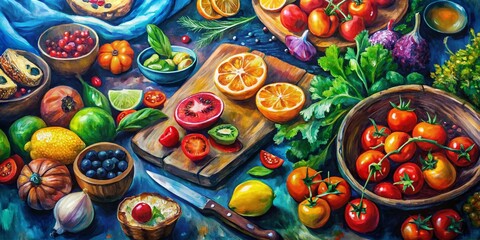 Delicious Food Painting on Canvas: Artistic Culinary Still Life Photography