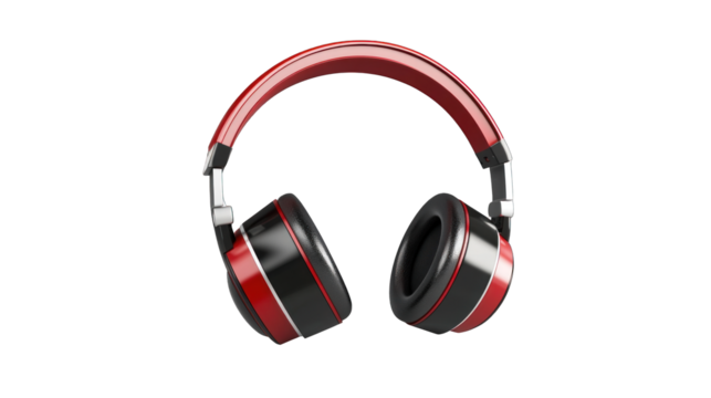 A pair of red and black headphones
