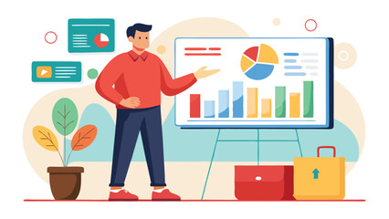 Business Team Analyzing Data Charts on Transparent Background