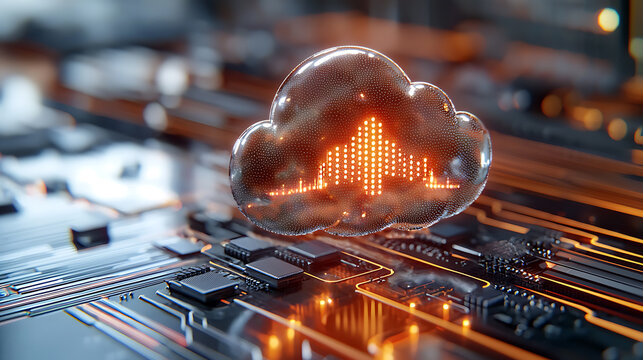 Futuristic data transfer concept glowing cloud computing in a high-tech environment digital visualization from a low angle connectivity and innovation