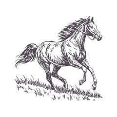 Elegant Minimalist Line Drawing of a Galloping Horse with Dynamic Flowing Mane